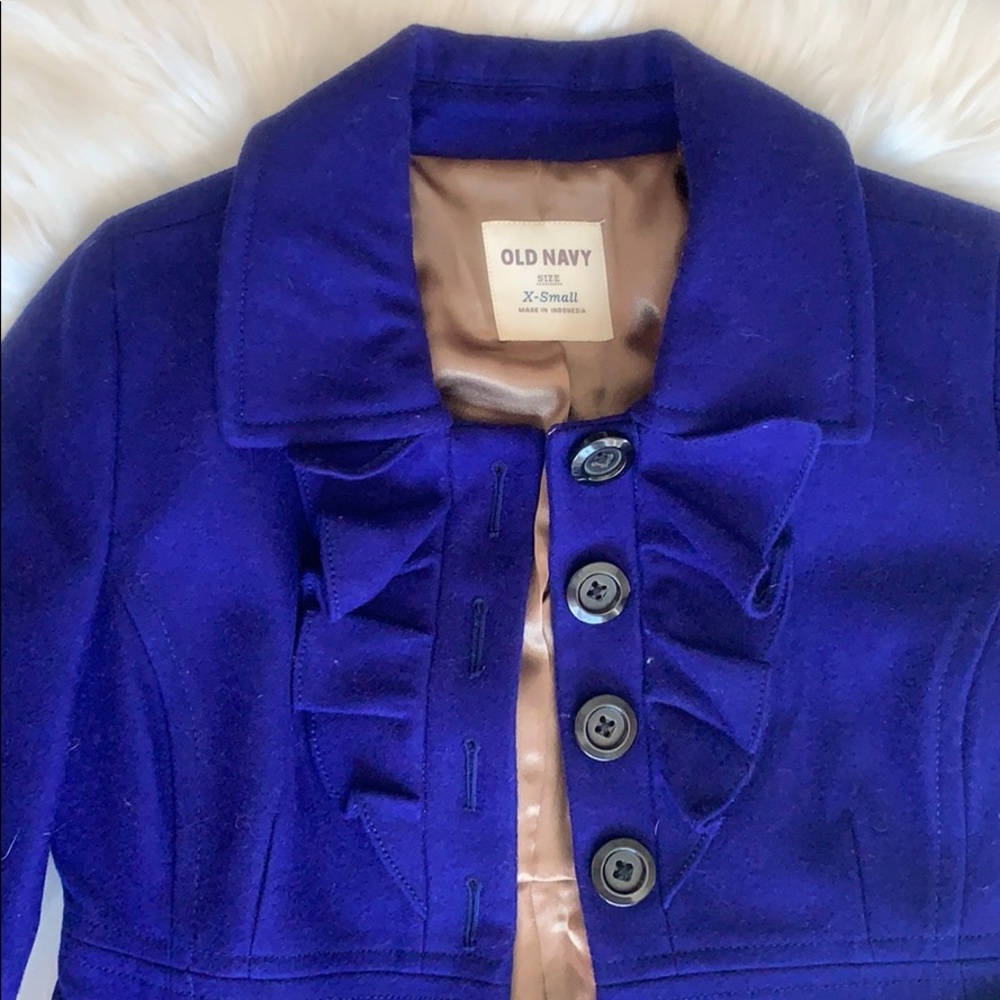 Royal Blue Ruffled Wool Peacoat - Picture 3 of 7